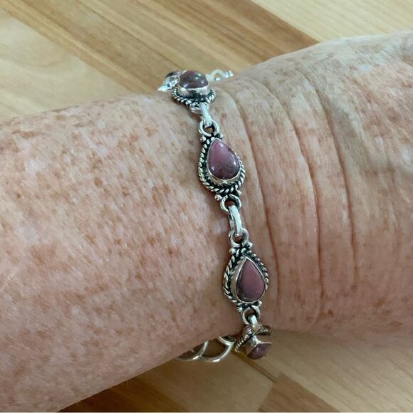 Rhodonite Solid 925 Sterling Silver Bracelet - Picture 2 of 5